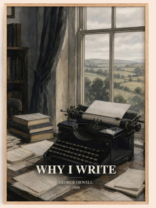 Why I Write watercolour book poster by George Orwell – framed literary art print