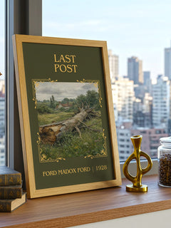 Last Post Classic Book Art Print by Ford Madox Ford – framed print on a city-view windowsill
