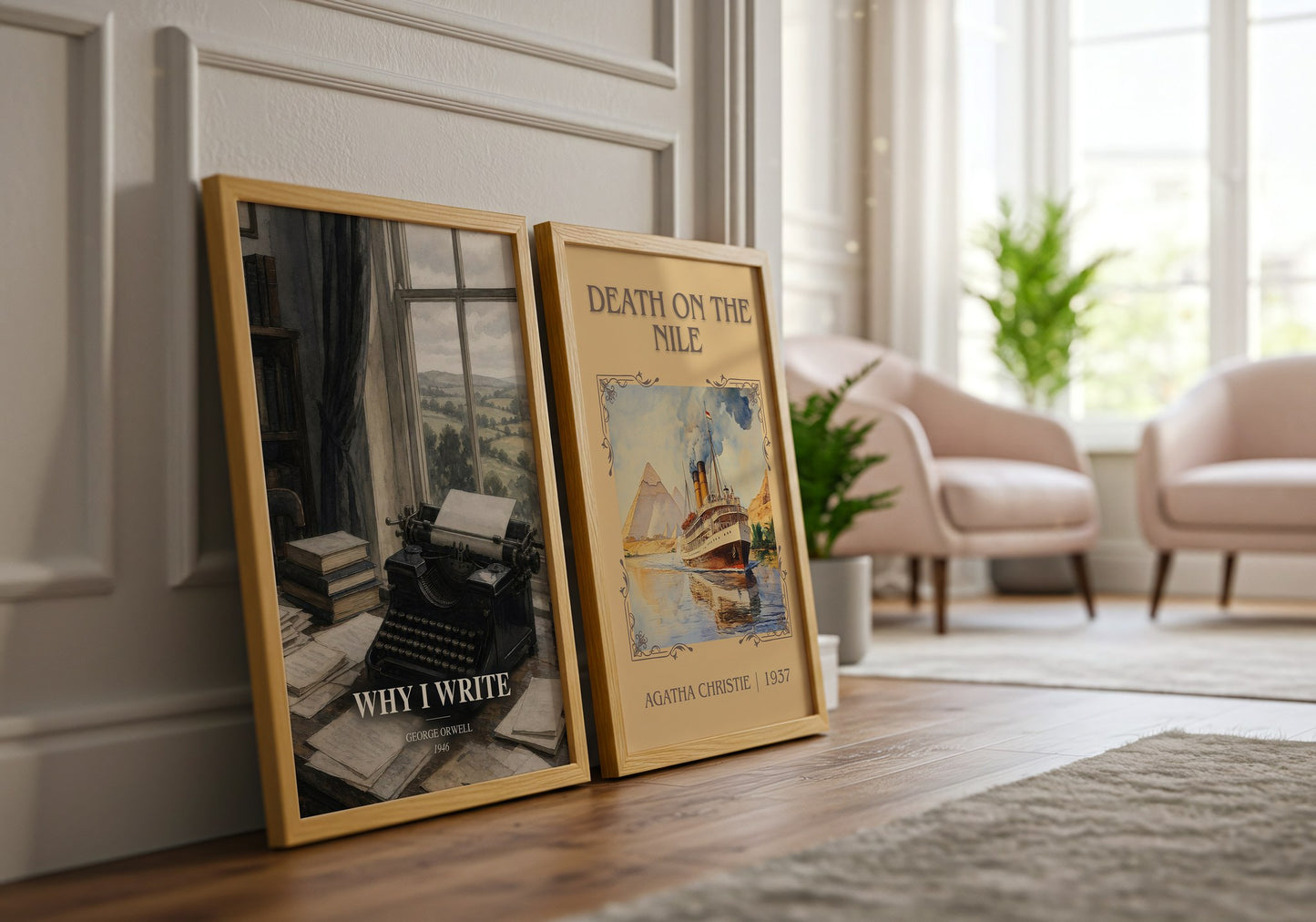 Why I Write watercolour print framed by window – literary home decor