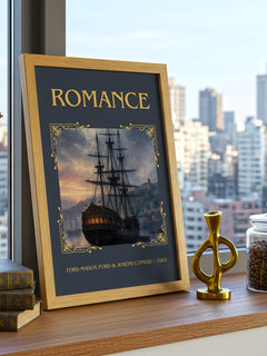 Romance Classic Book Art Print by Ford Madox Ford & Joseph Conrad – framed print on a city-view windowsill