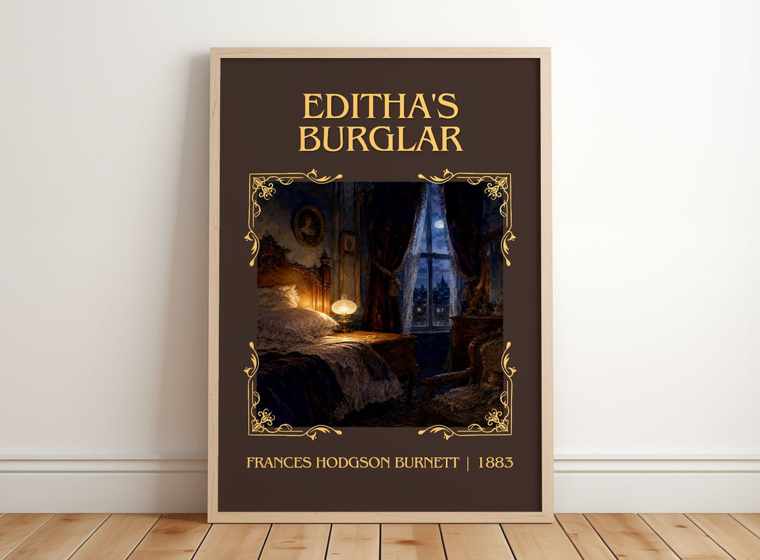 Editha'S Burglar Classic Book Art Print by Frances Hodgson Burnett – framed print leaning on a wooden floor