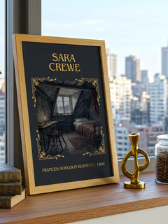 Sara Crewe Classic Book Art Print by Frances Hodgson Burnett – framed print on a city-view windowsill
