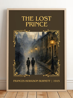 The Lost Prince Classic Book Art Print by Frances Hodgson Burnett – framed print leaning on a wooden floor