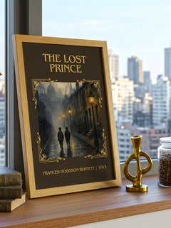 The Lost Prince Classic Book Art Print by Frances Hodgson Burnett – framed print on a city-view windowsill