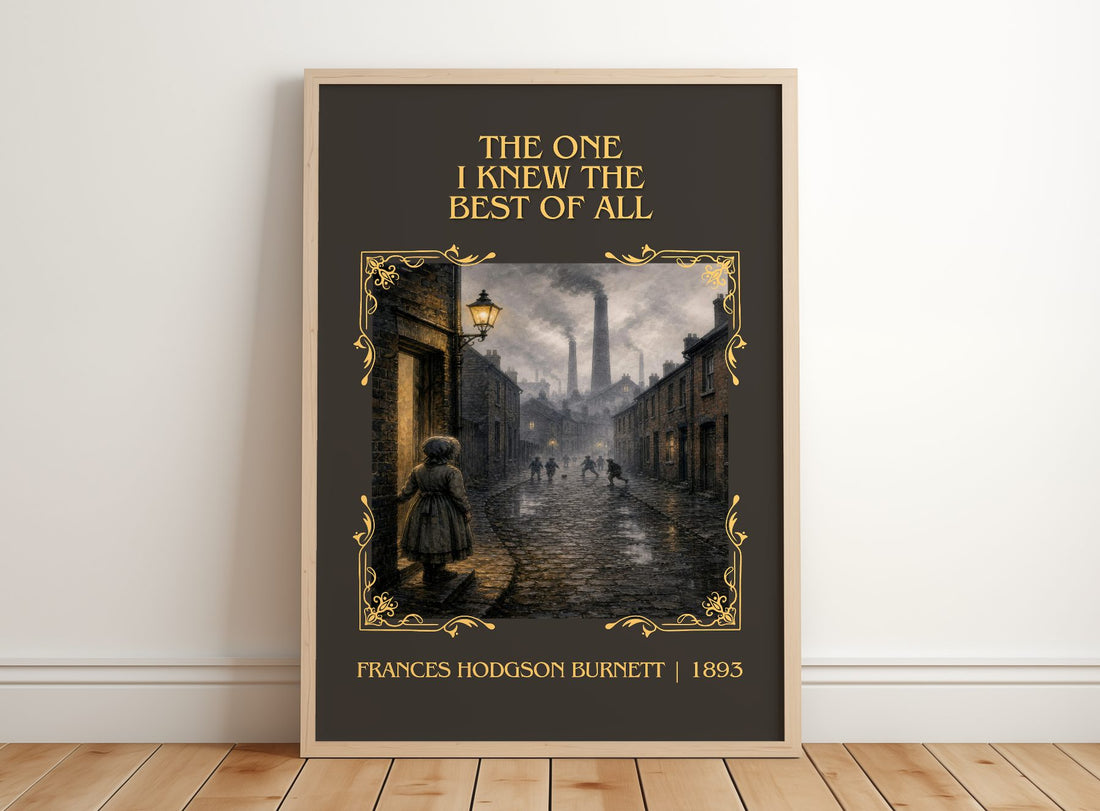 One I Knew The Best Of All Classic Book Art Print by F. Burnett – framed print leaning on a wooden floor