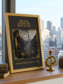 One I Knew The Best Of All Classic Book Art Print by F. Burnett – framed print on a city-view windowsill
