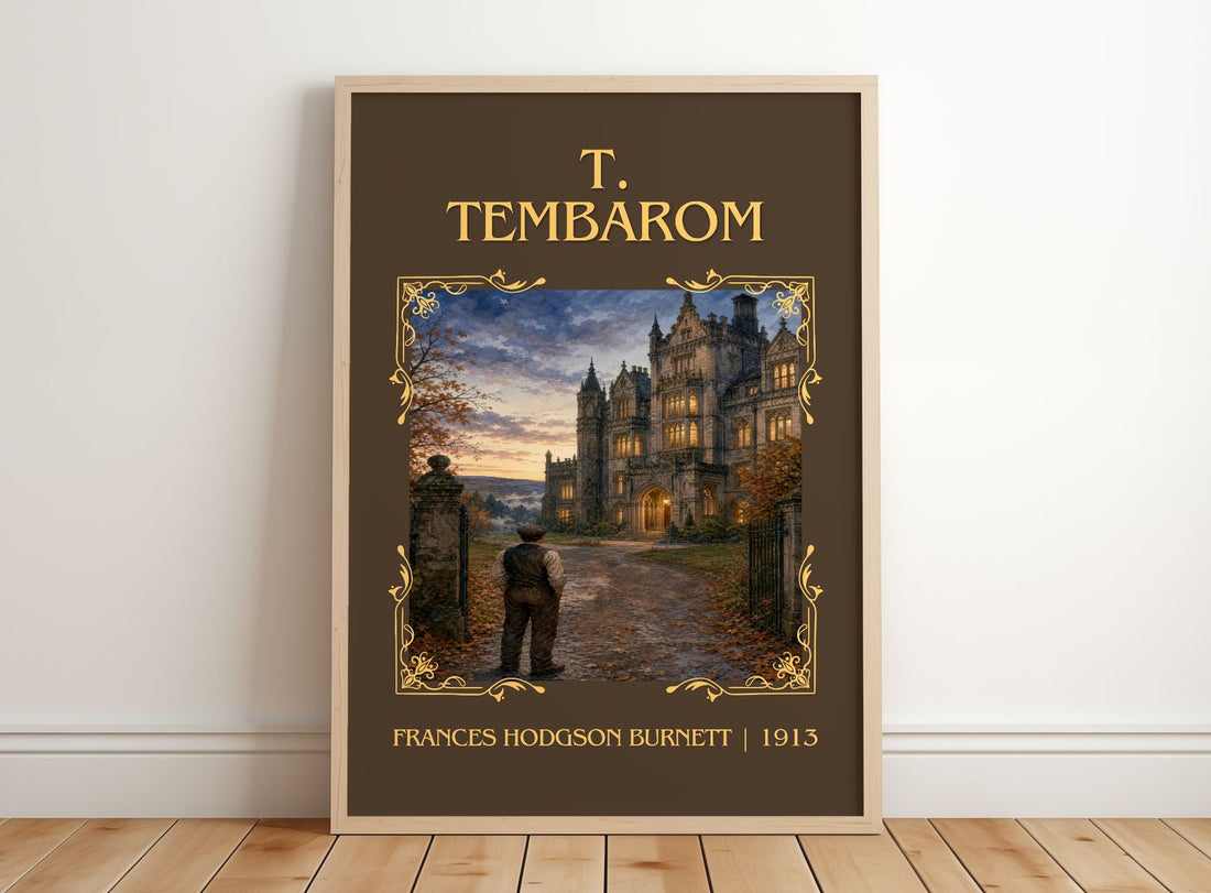 T. Tembarom Classic Book Art Print by Frances Hodgson Burnett – framed print leaning on a wooden floor