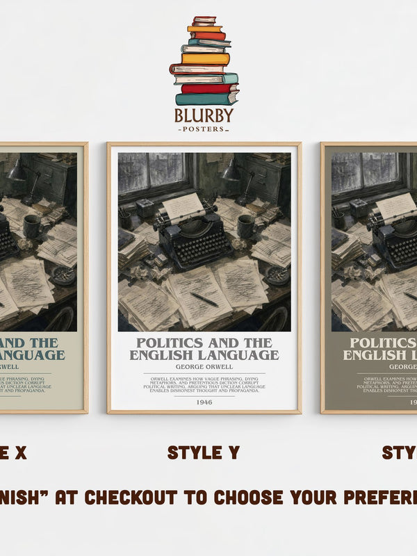 Politics And The English Language bookish print in frame leaning in hallway – non fiction wall art
