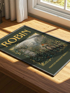 Robin Classic Book Art Print by Frances Hodgson Burnett – print on a sunlit desk