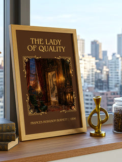 The Lady Of Quality Classic Book Art Print by Frances Hodgson Burnett – framed print on a city-view windowsill