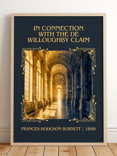 In Connection With The De Willoughby Claim Classic Book Art Print – – framed print leaning on a wooden floor