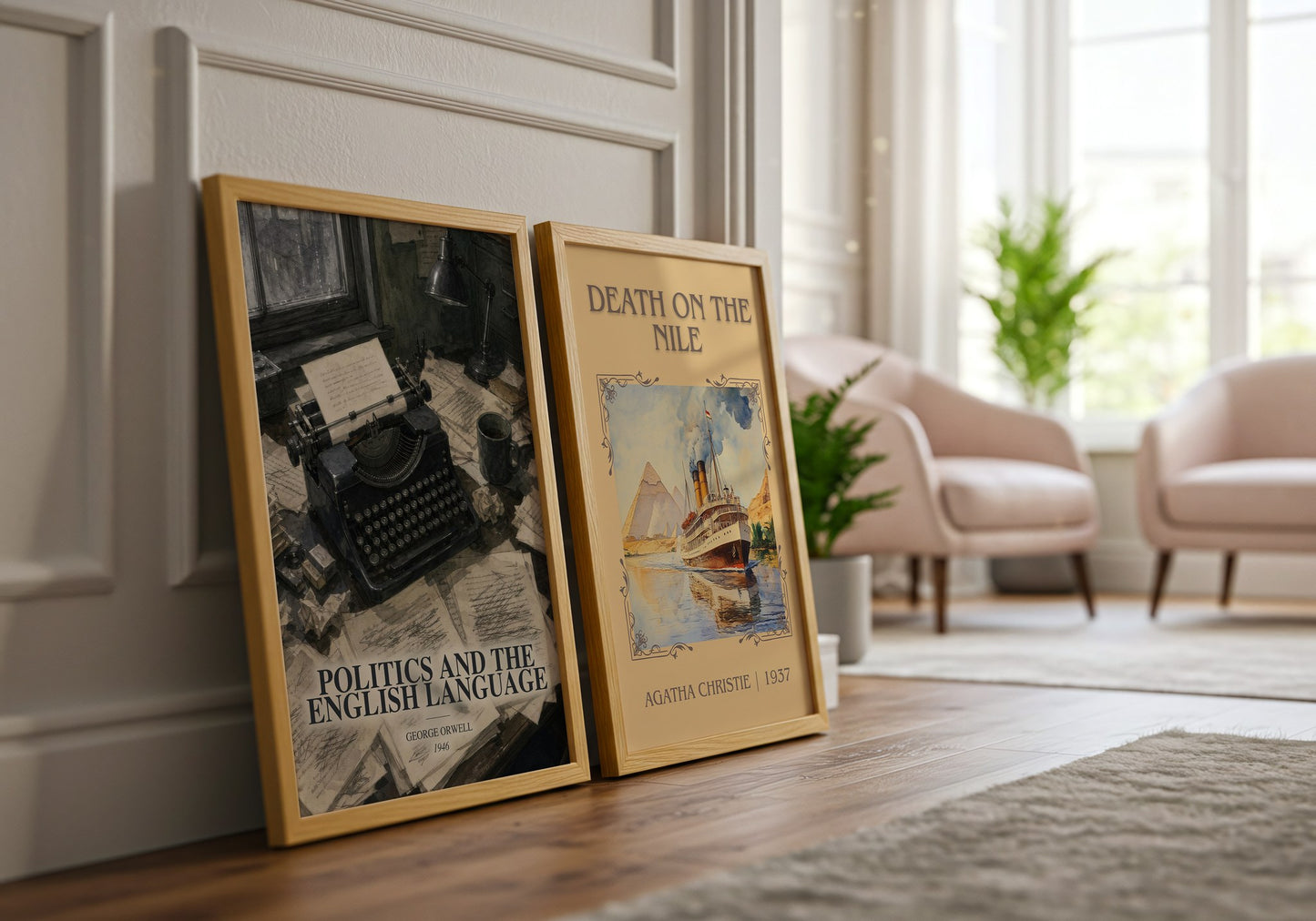 Politics And The English Language watercolour print framed by window – literary home decor