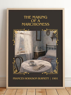 Making Of A Marchioness Classic Book Art Print by F. Burnett – framed print leaning on a wooden floor