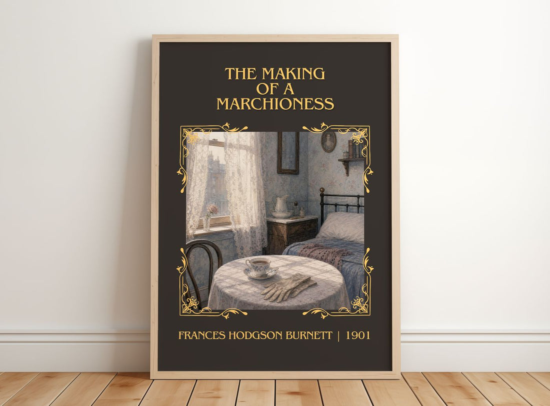 Making Of A Marchioness Classic Book Art Print by F. Burnett – framed print leaning on a wooden floor