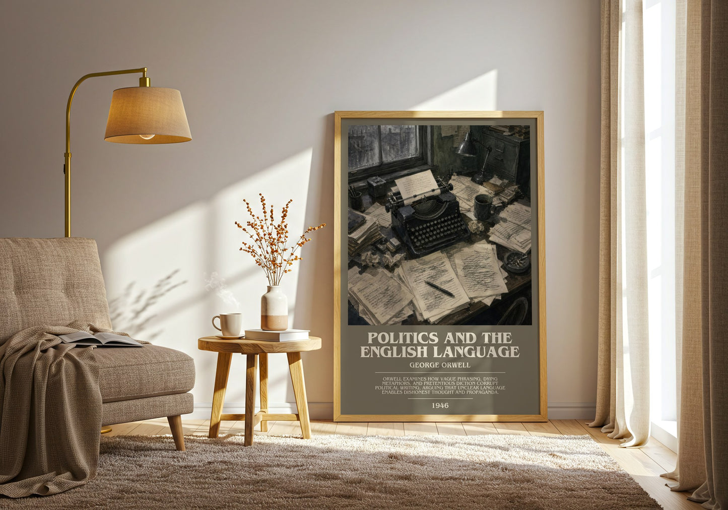 Politics And The English Language bookish print on bookshelf – George Orwell fan gift