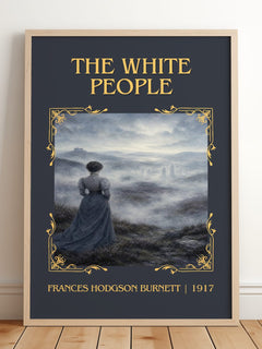 The White People Classic Book Art Print by Frances Hodgson Burnett – framed print leaning on a wooden floor