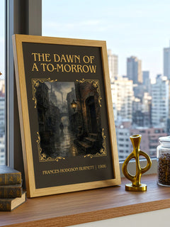 Dawn Of A To-Morrow Classic Book Art Print by Frances Hodgson Burnett – framed print on a city-view windowsill