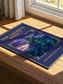 Lazarus Effect Classic Book Art Print by Frank Herbert & Bill Ransom – print on a sunlit desk