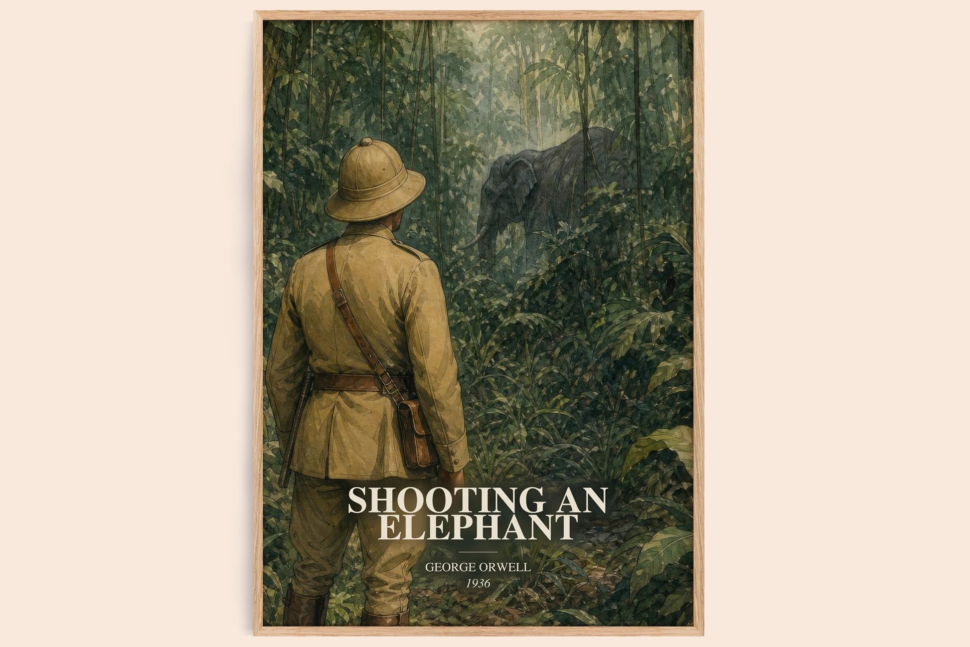 Shooting An Elephant watercolour book poster by George Orwell – framed literary art print