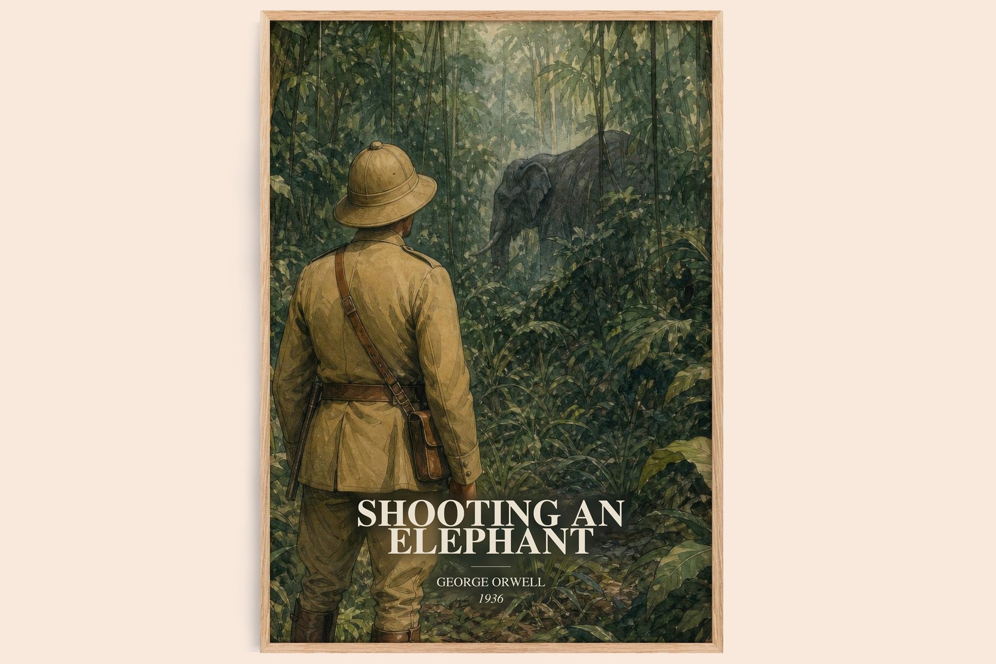 Shooting An Elephant watercolour book poster by George Orwell – framed literary art print