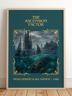 Ascension Factor Classic Book Art Print by Frank Herbert & Bill Ransom – framed print leaning on a wooden floor