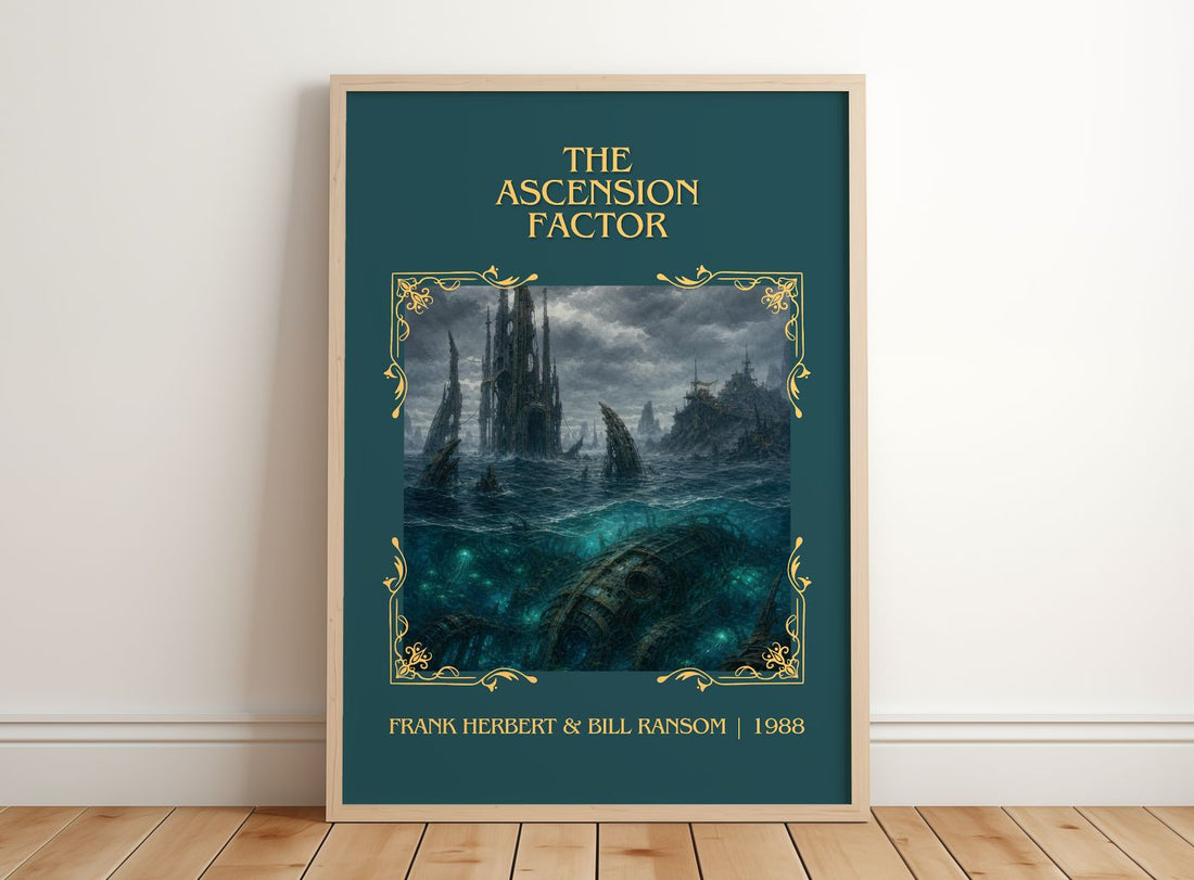 Ascension Factor Classic Book Art Print by Frank Herbert & Bill Ransom – framed print leaning on a wooden floor