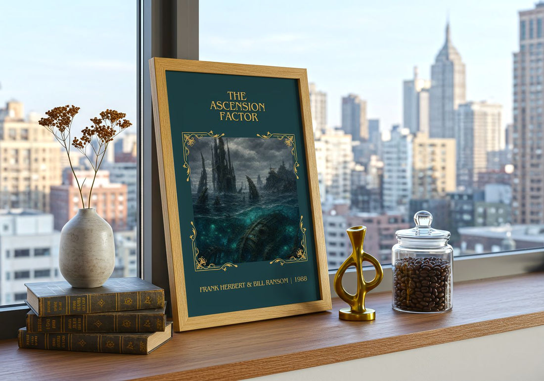 Ascension Factor Classic Book Art Print by Frank Herbert & Bill Ransom – framed print on a city-view windowsill