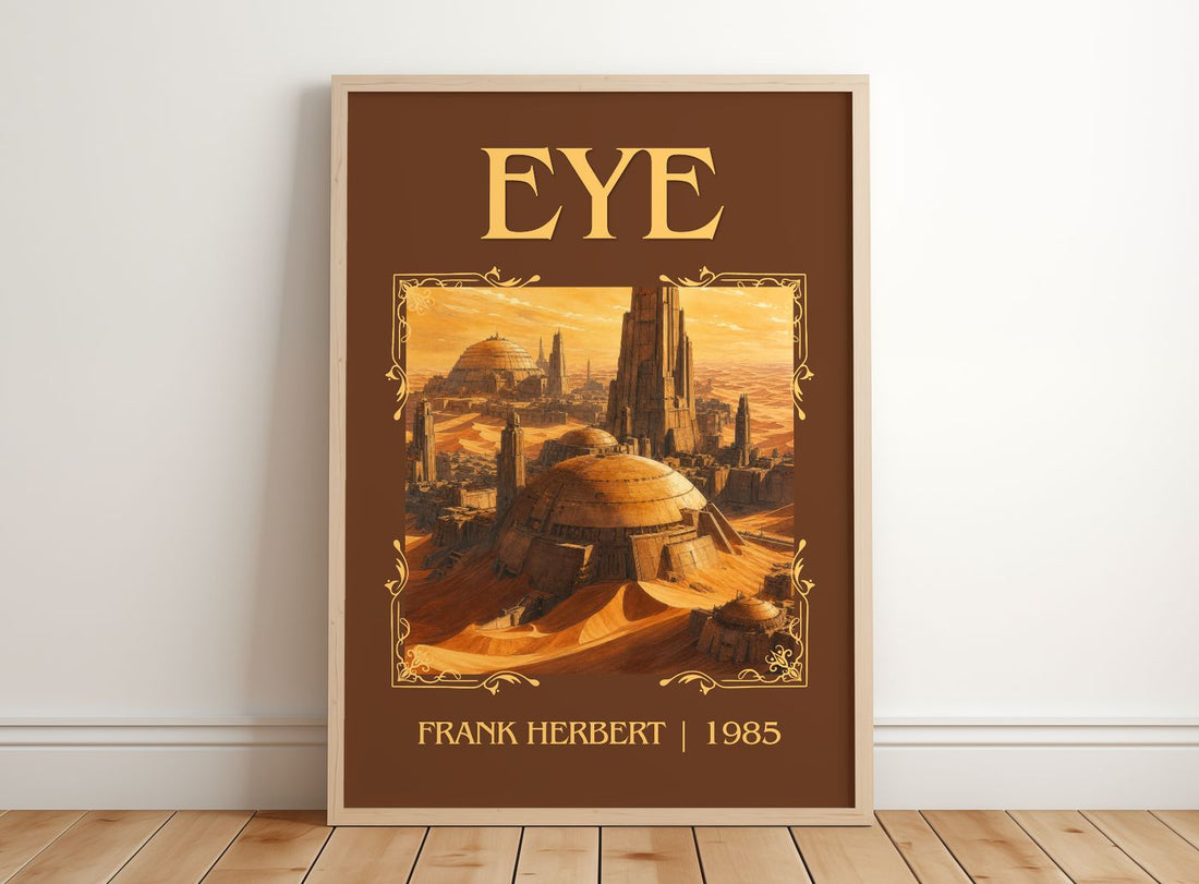 Eye Classic Book Art Print by Frank Herbert – framed print leaning on a wooden floor