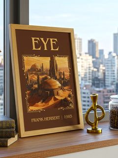 Eye Classic Book Art Print by Frank Herbert – framed print on a city-view windowsill