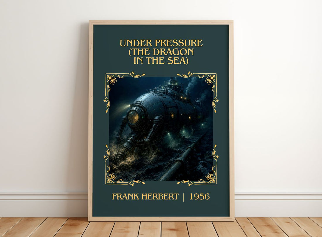 Under Pressure (The Dragon In The Sea) Classic Book Art Print by Frank Herbert – framed print leaning on a wooden floor