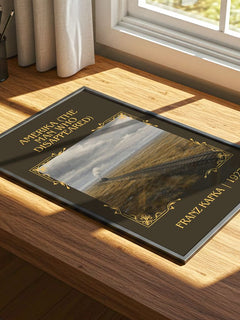 Amerika (The Man Who Disappeared) Classic Book Art Print by F. Kafka – print on a sunlit desk