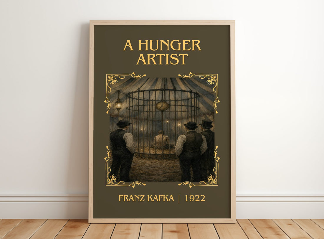 A Hunger Artist Classic Book Art Print by Franz Kafka – framed print leaning on a wooden floor
