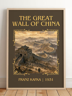 The Great Wall Of China Classic Book Art Print by Franz Kafka – framed print leaning on a wooden floor