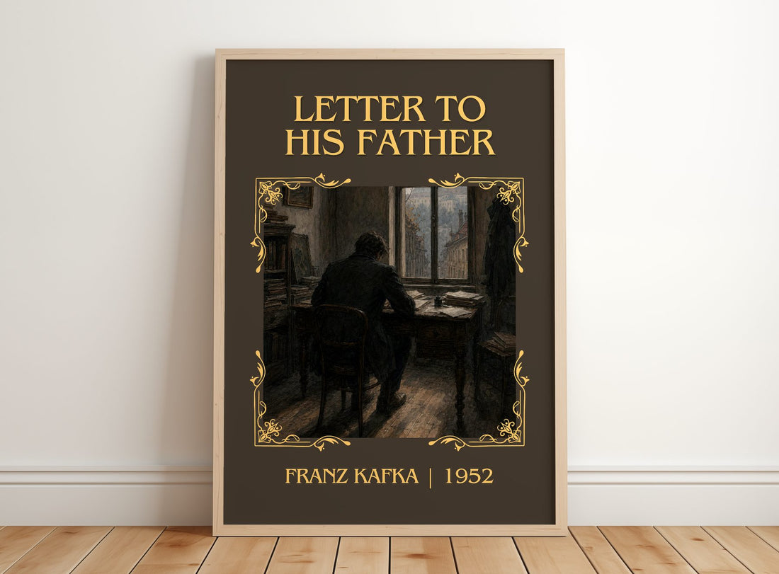 Letter To His Father Classic Book Art Print by Franz Kafka – framed print leaning on a wooden floor