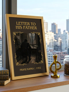 Letter To His Father Classic Book Art Print by Franz Kafka – framed print on a city-view windowsill