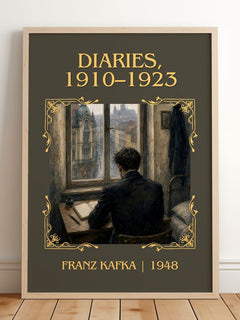 Diaries, 1910–1923 Classic Book Art Print by Franz Kafka – framed print leaning on a wooden floor