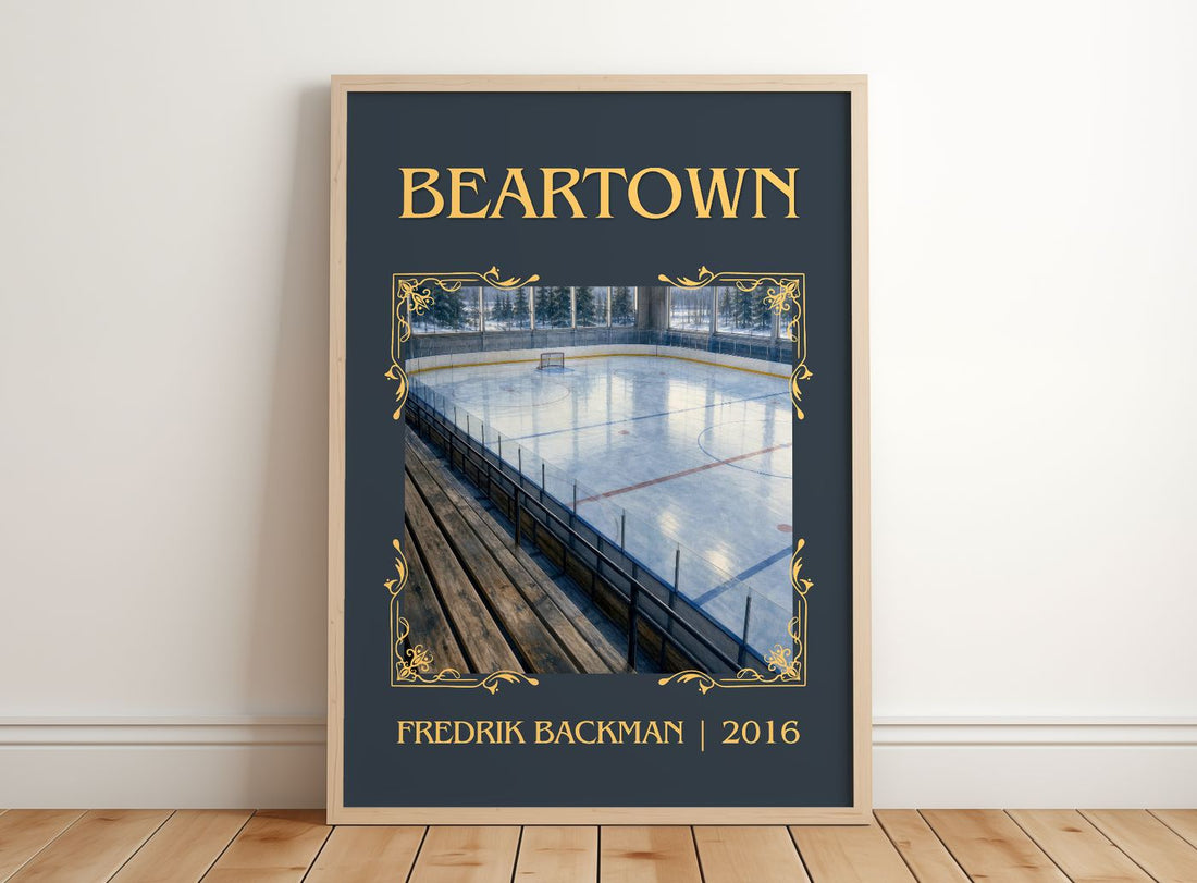 Beartown Classic Book Art Print by Fredrik Backman – framed print leaning on a wooden floor