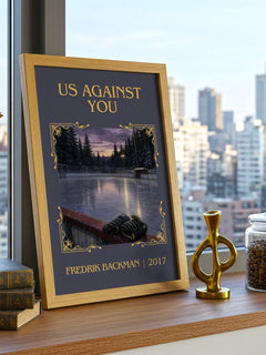 Us Against You Classic Book Art Print by Fredrik Backman – framed print on a city-view windowsill