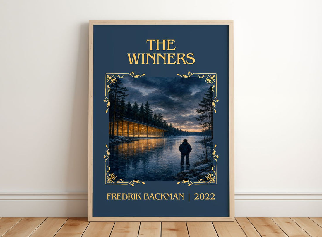 The Winners Classic Book Art Print by Fredrik Backman – framed print leaning on a wooden floor