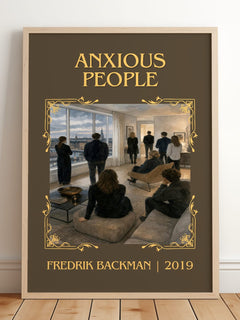 Anxious People Classic Book Art Print by Fredrik Backman – framed print leaning on a wooden floor