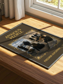 Anxious People Classic Book Art Print by Fredrik Backman – print on a sunlit desk