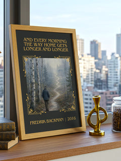 And Every Morning The Way Home Gets Longer And Longer Classic Book – framed print on a city-view windowsill