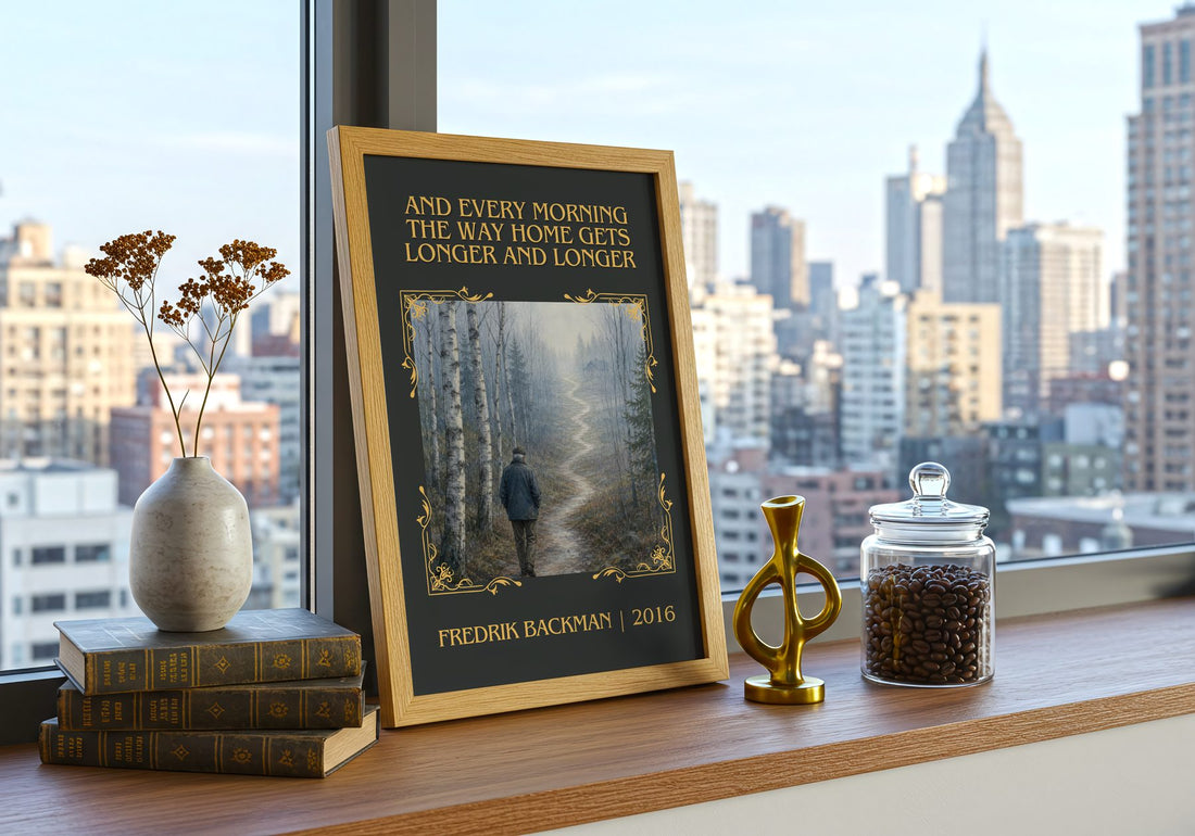 And Every Morning The Way Home Gets Longer And Longer Classic Book – framed print on a city-view windowsill