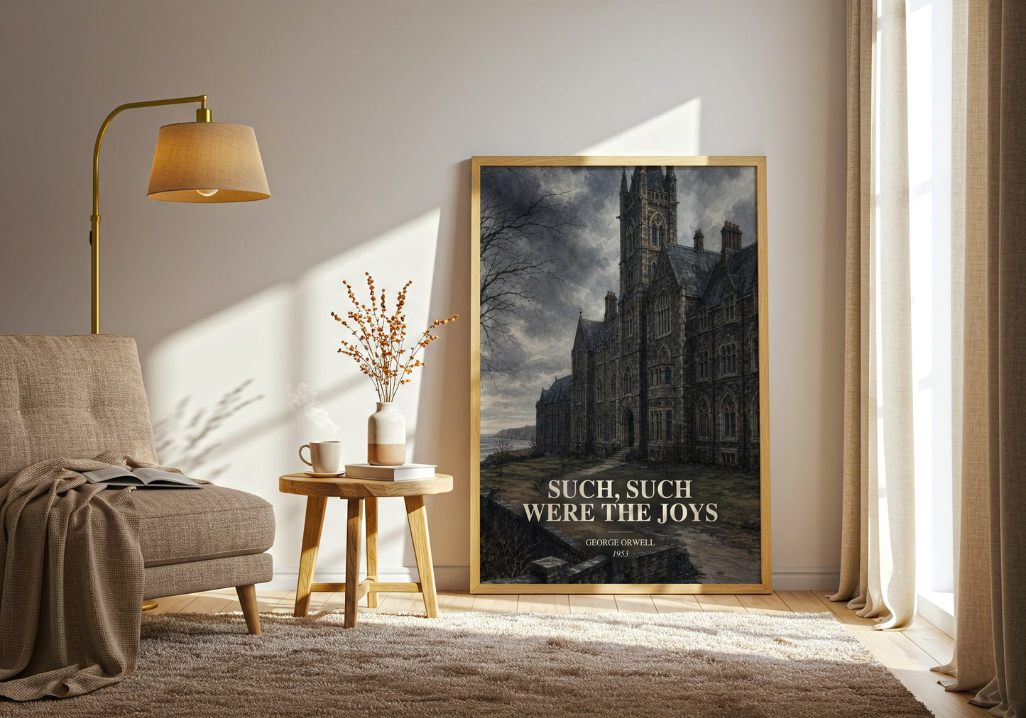Such, Such Were The Joys watercolour print in frame leaning in hallway – memoir wall art
