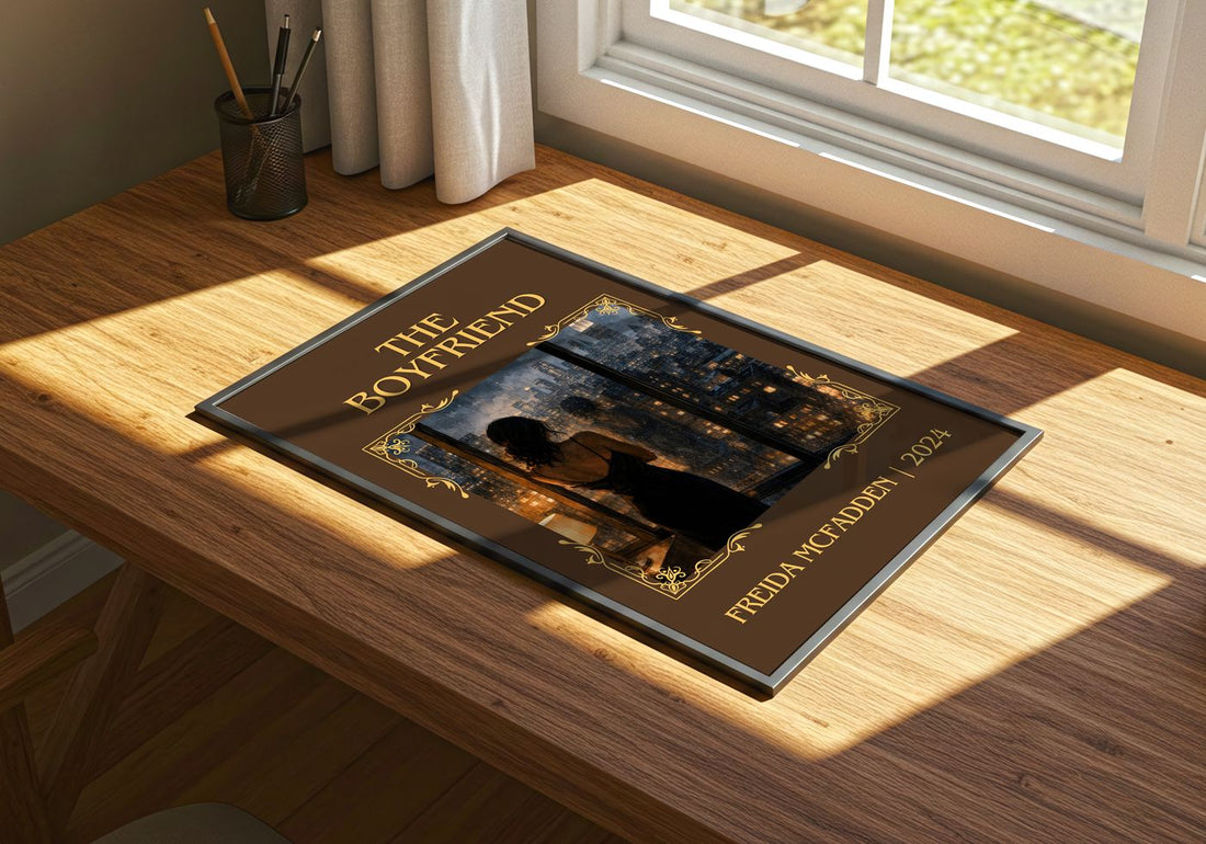 The Boyfriend Classic Book Art Print by Freida Mcfadden – print on a sunlit desk
