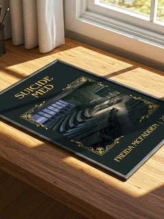 Suicide Med Classic Book Art Print by Freida Mcfadden – print on a sunlit desk
