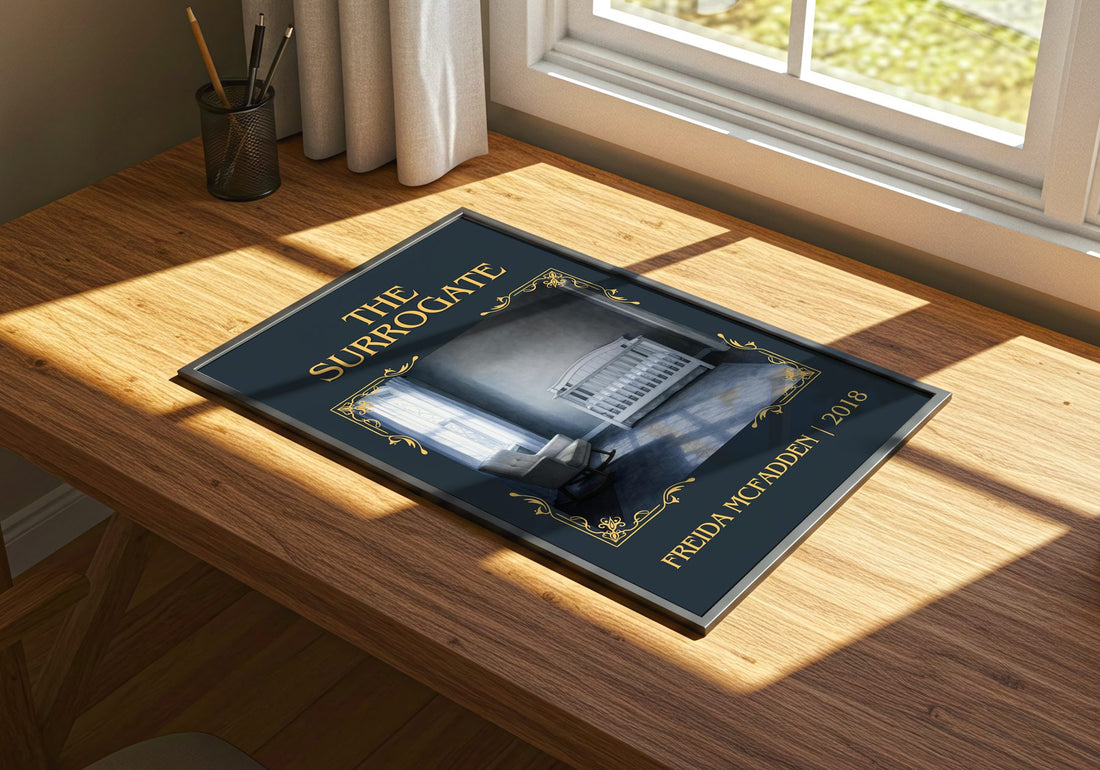 The Surrogate Classic Book Art Print by Freida Mcfadden – print on a sunlit desk