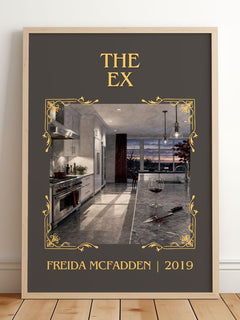 The Ex Classic Book Art Print by Freida Mcfadden – framed print leaning on a wooden floor