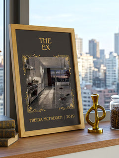 The Ex Classic Book Art Print by Freida Mcfadden – framed print on a city-view windowsill