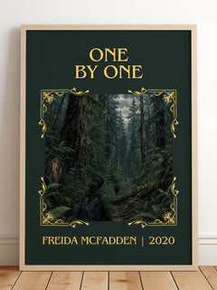 One By One Classic Book Art Print by Freida Mcfadden – framed print leaning on a wooden floor